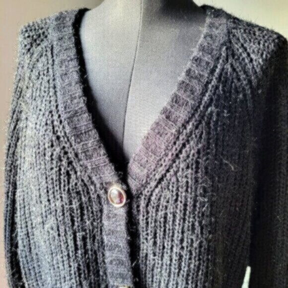 Esqualo Black Knit Lurex Cardigan Sweater size XL - Picture 5 of 9
